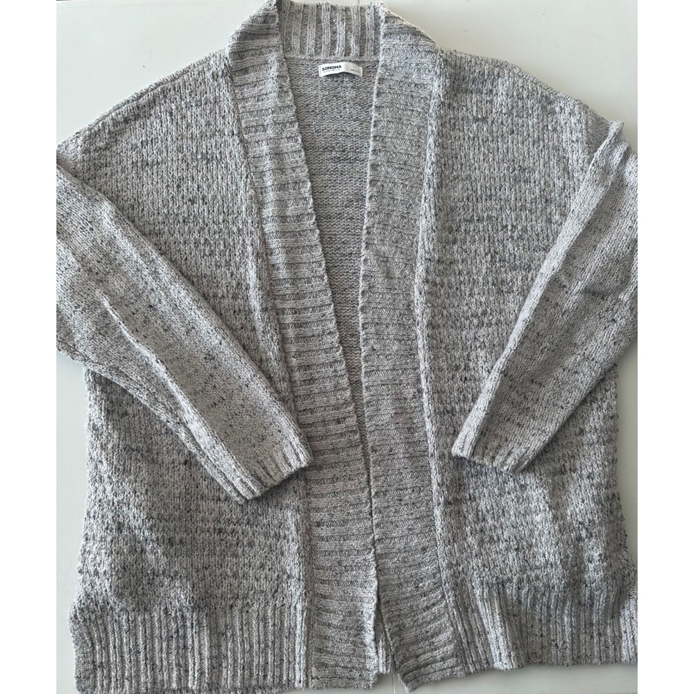 Sonoma Goods For Life Womens Grey Marl Metallic Open Front Cardigan Sweater L